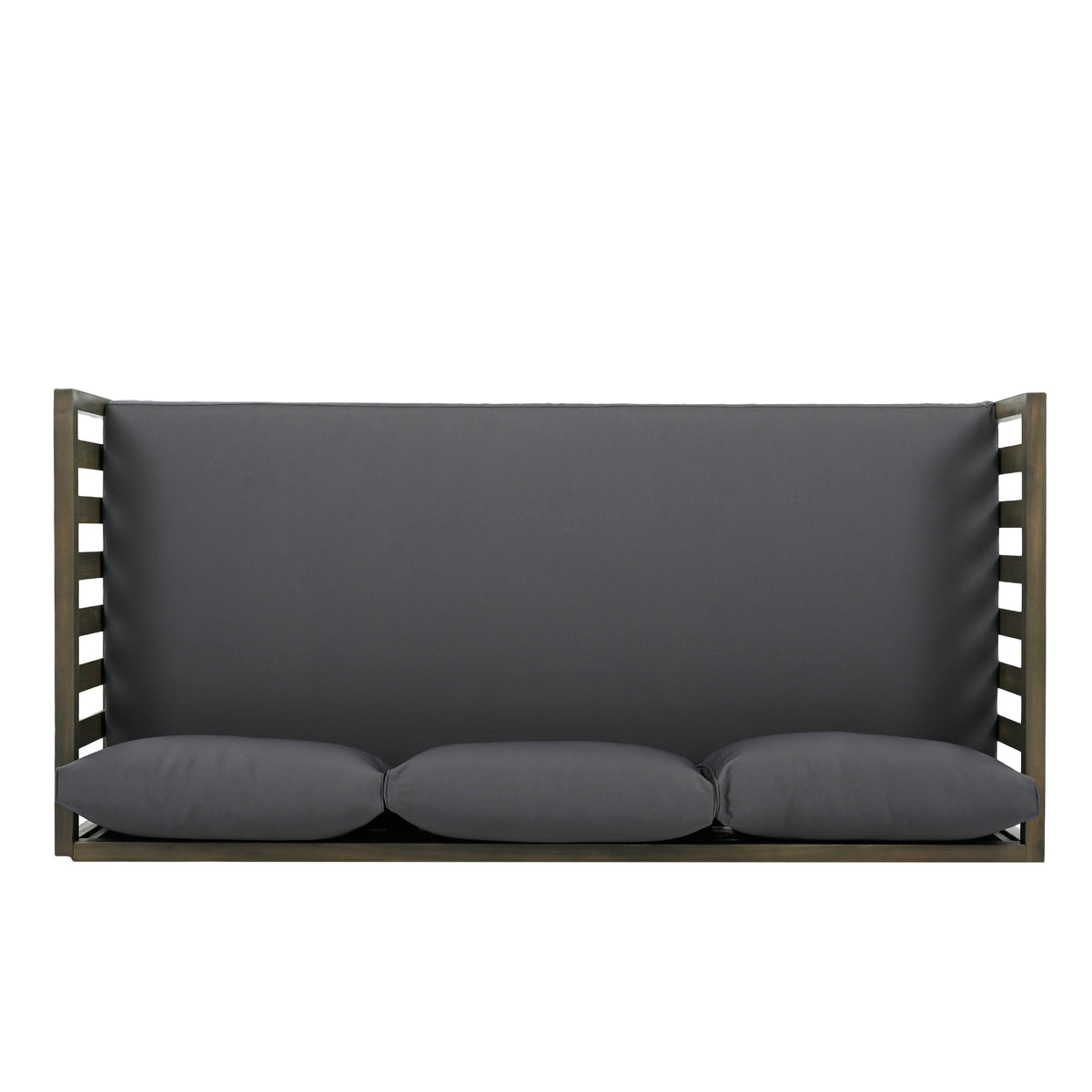 Pastiche Claremont Outdoor 3 Seater Acacia Wood Daybed with Fabric Water Resistant and Removable Cushions, Patio Garden Sofa with Slat Paneling Armrest and Back, Grey and Dark Grey