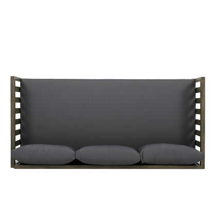 Pastiche Claremont Outdoor 3 Seater Acacia Wood Daybed with Fabric Water Resistant and Removable Cushions, Patio Garden Sofa with Slat Paneling Armrest and Back, Grey and Dark Grey