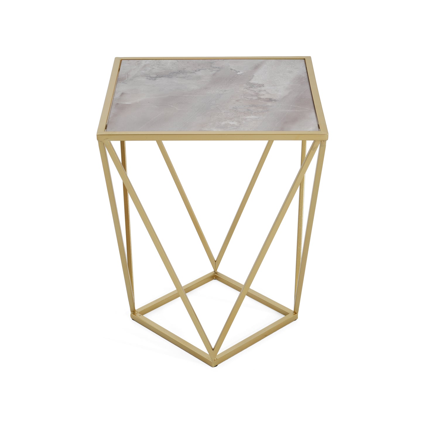 Calliopa Creative Simple Glass Side Table,Gold+White Color