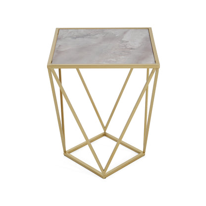 Calliopa Creative Simple Glass Side Table,Gold+White Color