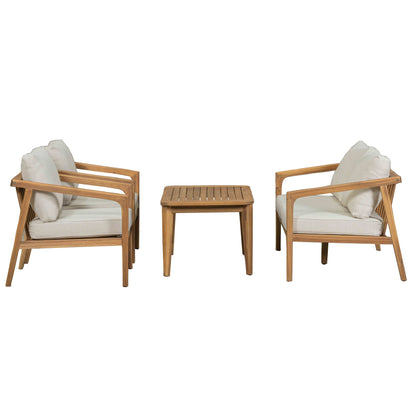 Lyrana Outdoor Acacia Wood Loveseat,Club Chairs and Coffee Table Set with Cushions