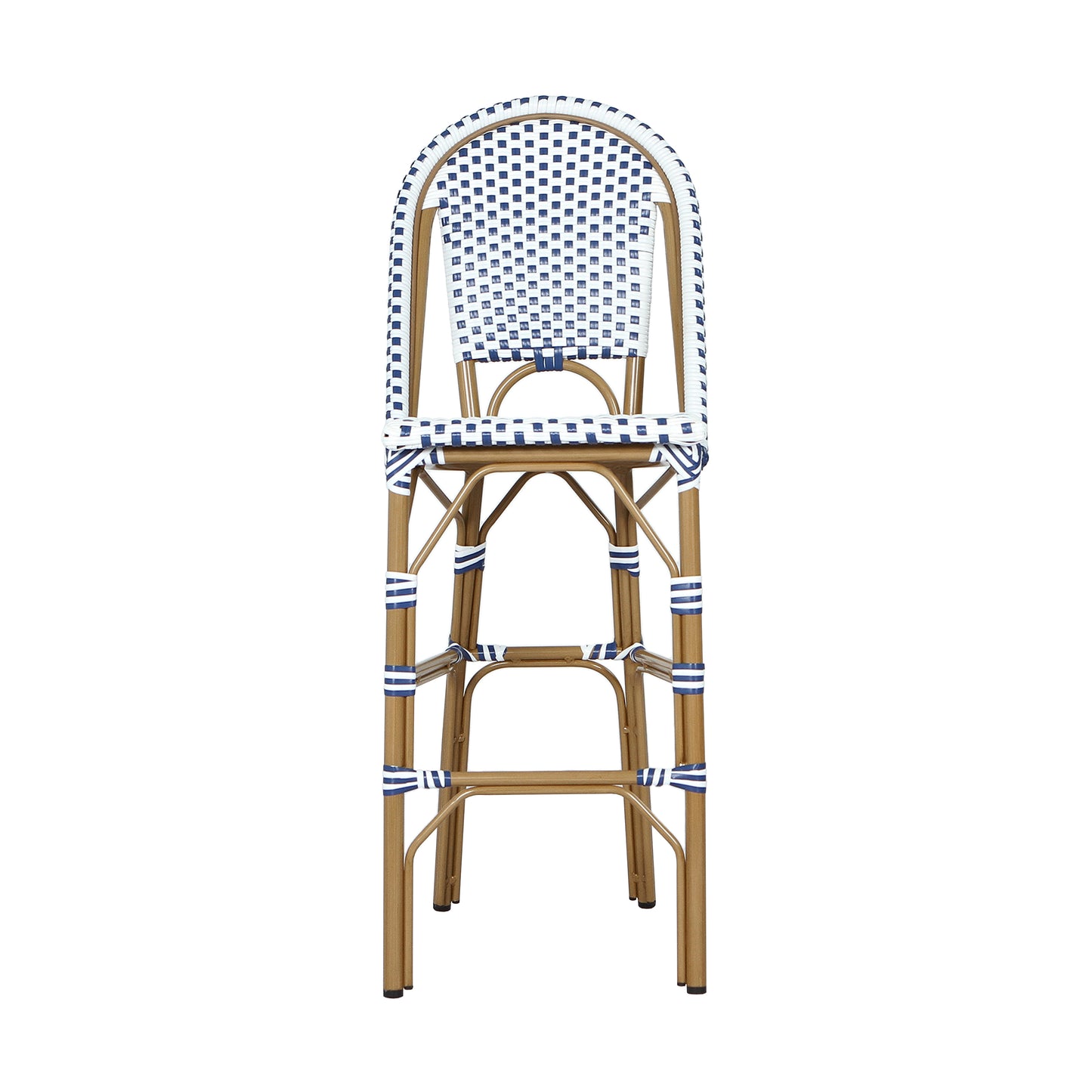Altocanin 29.5" Outdoor PE Rattan French Barstool, White and Blue(Set of 2)