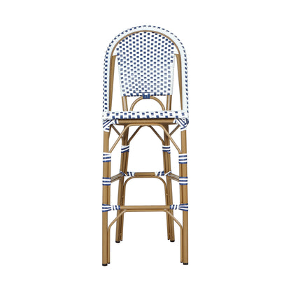 Altocanin 29.5" Outdoor PE Rattan French Barstool, White and Blue(Set of 2)