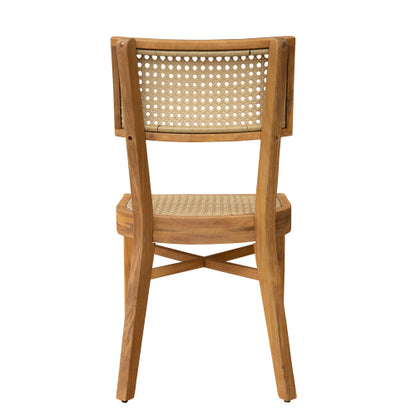 Netho Acacia Wood Dining Chair with Light Brown Wicker,Set of 2