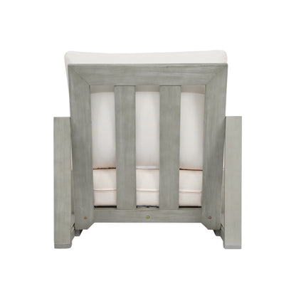 Andrae Outdoor Acacia Wood Club Chair with Cushion for Patio, Garden, Balcony