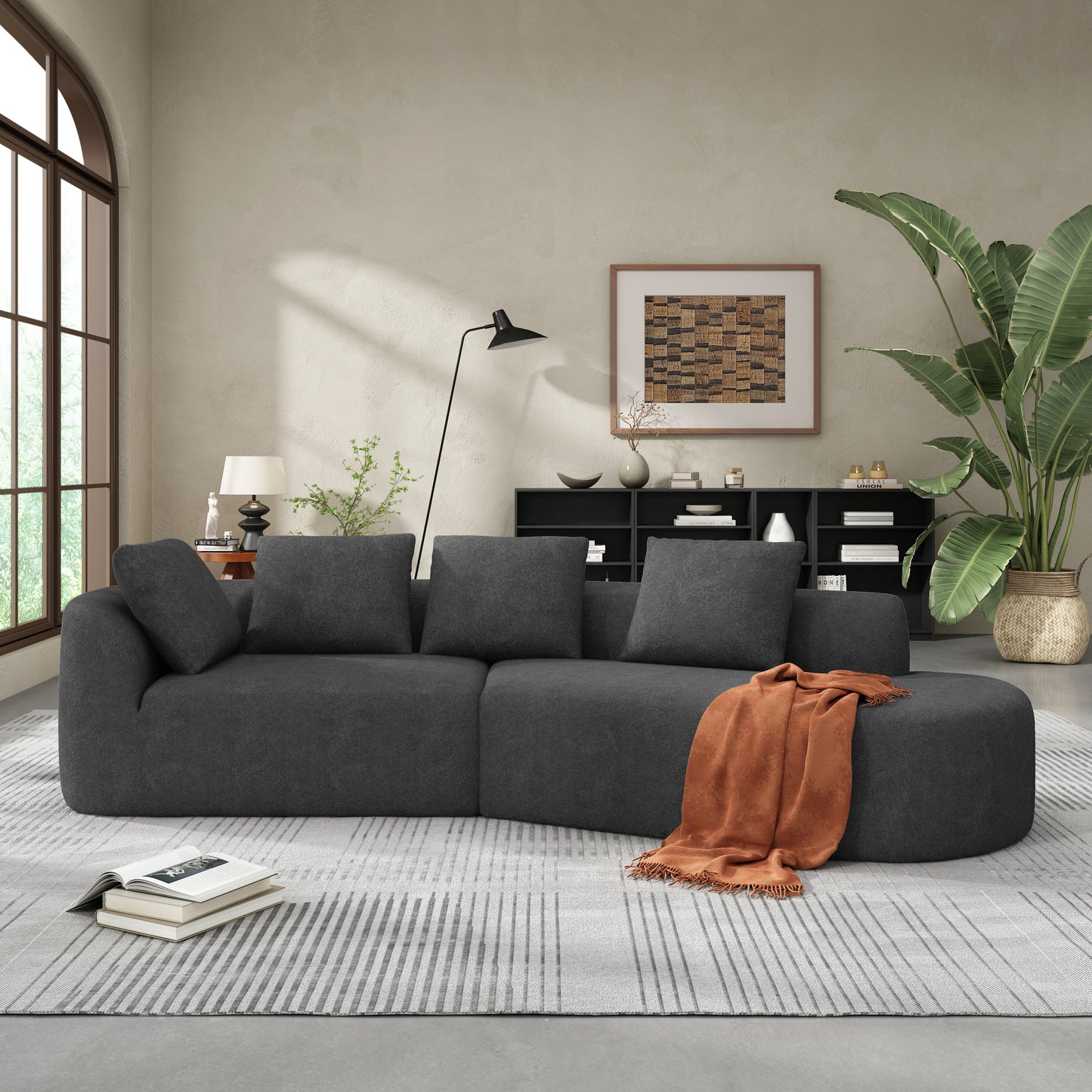 Orellar 116" Modern Curved Sectional Sofa with High-Density Fully Compressed Sponge and Chaise Lounge, Pearl Upholstery