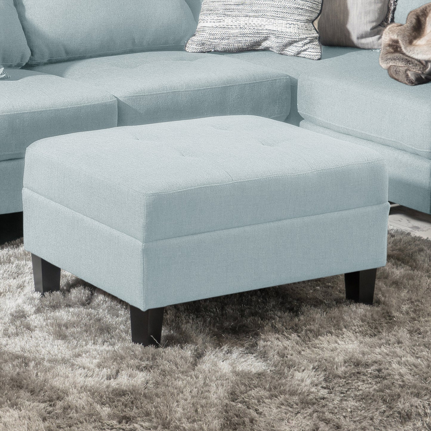 Briseis High-quality Upholstered Ottoman with birch legs, comfortable lounge stool