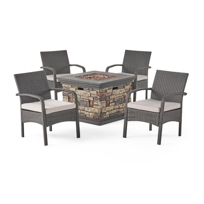Meroy Patio Fire Pit Set, 4-Seater with Club Chairs, Wicker with Outdoor Cushions
