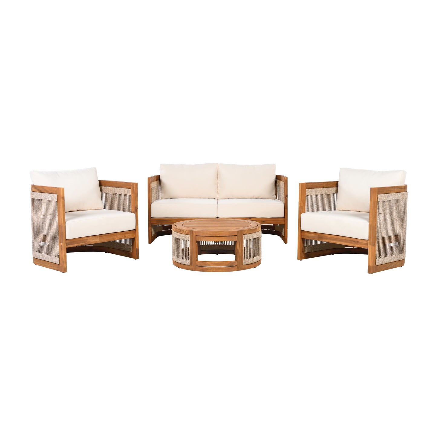 Vireo 4-Piece Patio Seating Group 2 Chairs, Loveseat & Table Acacia Wood Outdoor Furniture Set