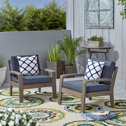 Giselle Outdoor Acacia Wood Club Chairs w/ Water Resistant Cushions