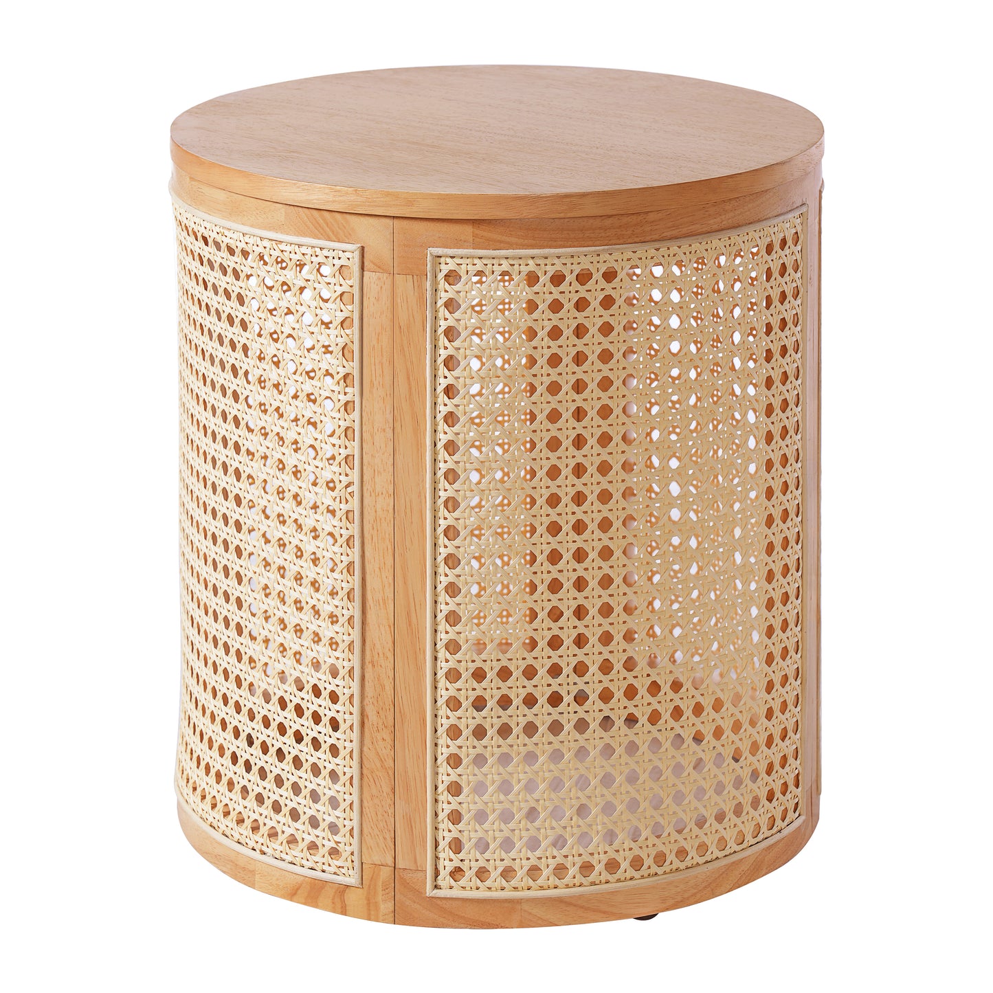 Desi Solid Rubberwood Round Side Table with Warm Wood Grain