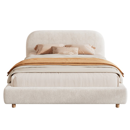 Selah Platform Bed, Boucle Fabric Upholstered Platform Bed,Curve-Shaped Design Headboard