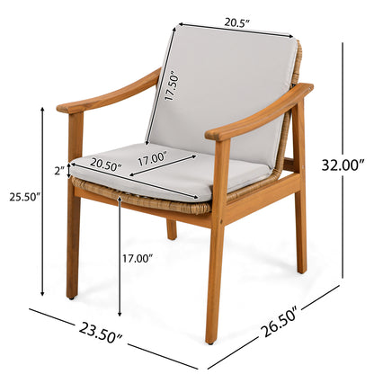 Demorivor Outdoor Dining Chairs Set of 2, Teak Color Acacia Wood Frame,Waterproof Cushion