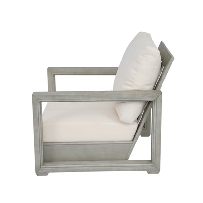 Andrae Outdoor Acacia Wood Club Chair with Cushion for Patio, Garden, Balcony