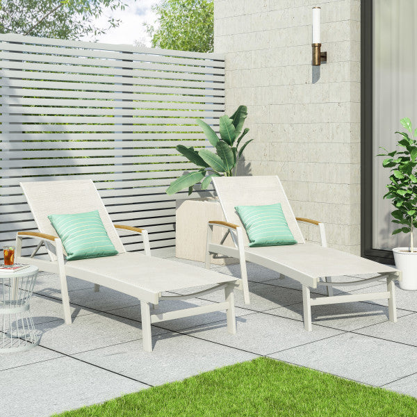 Joy Outdoor Aluminum Chaise Lounge with Mesh Seating (Set of 2)