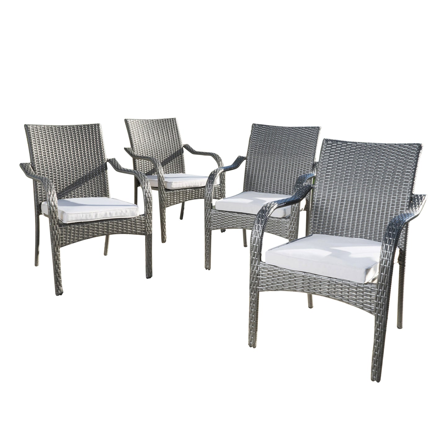 Perseer Outdoor PE Rattan Stacking Chair with Iron Frame and Cushions,Set of 4