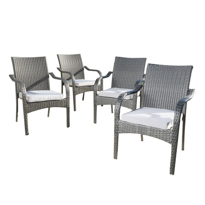 Perseer Outdoor PE Rattan Stacking Chair with Iron Frame and Cushions,Set of 4