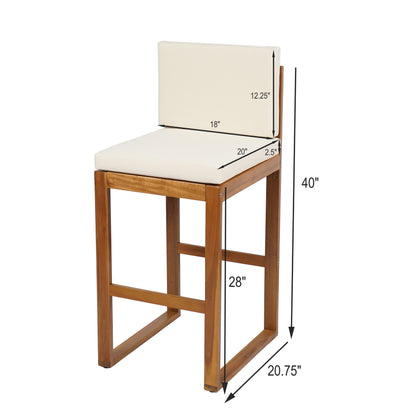 Tylarion Outdoor Rustic Acacia Wood Barstool with Cushions,Set of 2