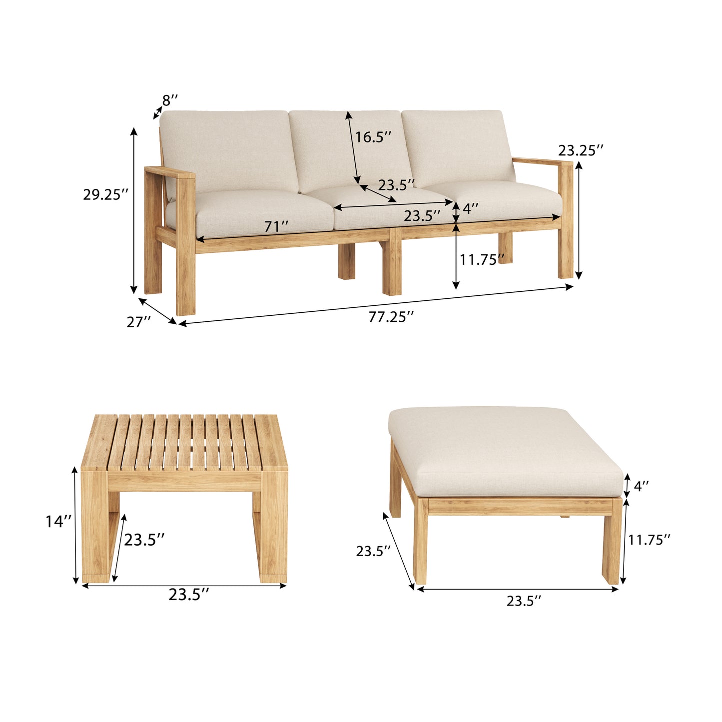 Silas Outdoor 3pcs Acacia Sectional Patio Sofa Set With Coffee Table