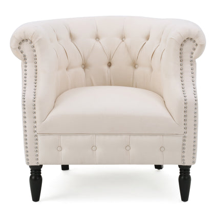 Aries Rolled Back Button Tufted Fabric Tub Design Club Chair