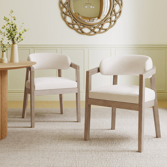 Lilt Dining Chairs Set of 2, Rubberwood Dining Room Chairs Set , Beige+Natural Ash