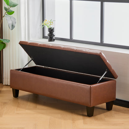 Molle Contemporary Button-Tufted Leather Storage Ottoman Bench