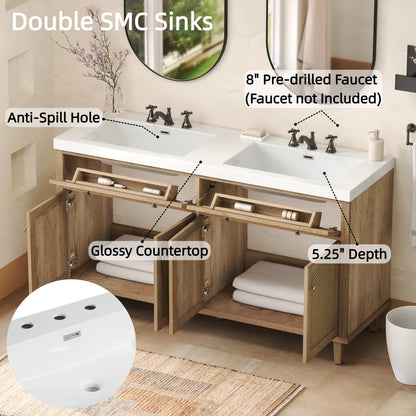Silas 60 Inch Bathroom Vanity with Double Sink ( SMC Sink ), Large Storage Space