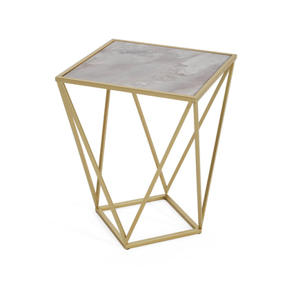 Calliopa Creative Simple Glass Side Table,Gold+White Color
