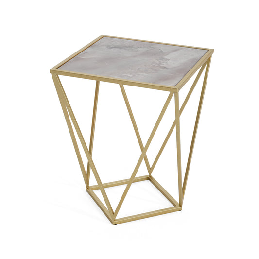 Calliopa Creative Simple Glass Side Table,Gold+White Color