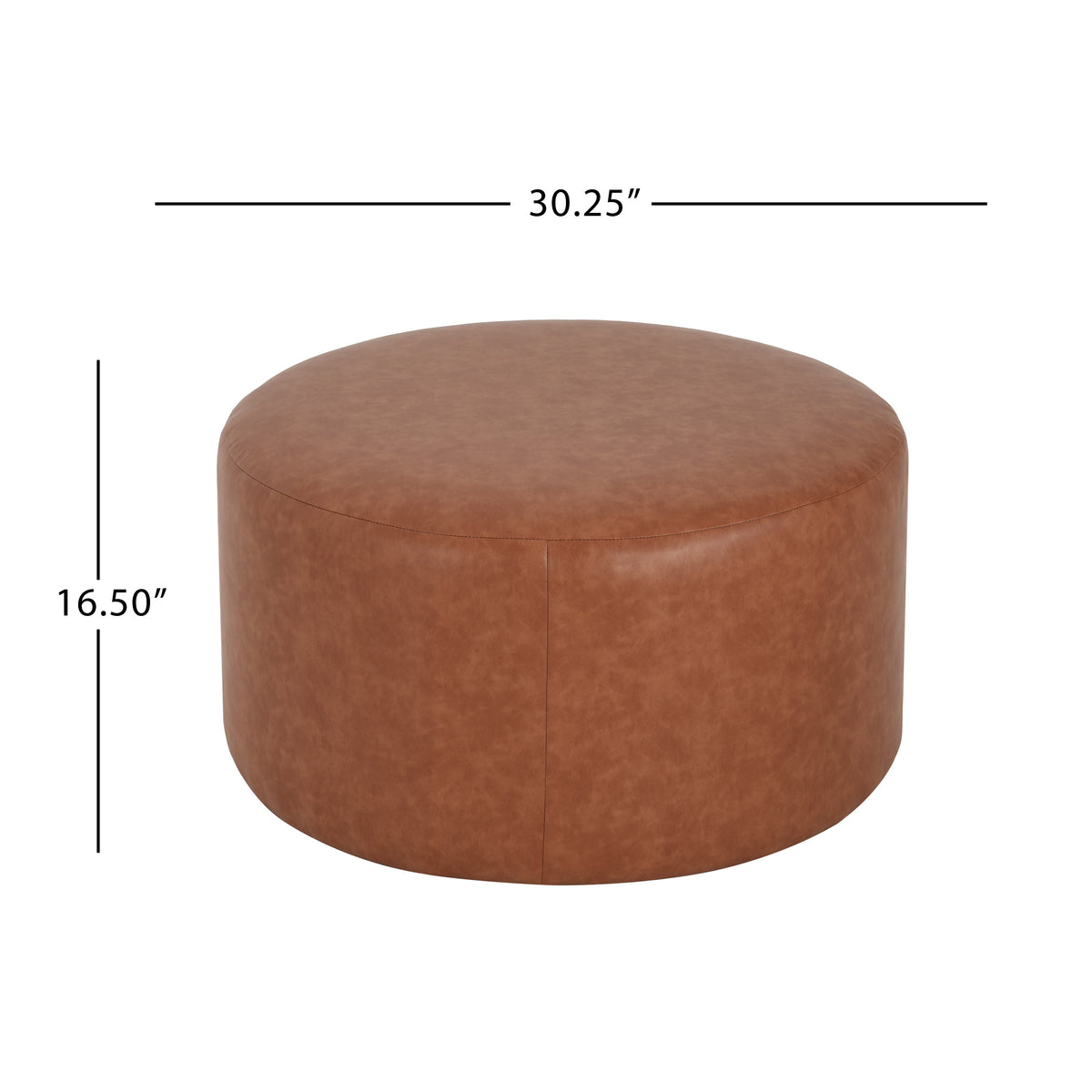 Placidity GAVI PU Leather Ottoman Foot Stool, 30" Pouf Footstool Ottoman Seat, Upholstered Foot Chair, Round Footrest, Modern Side Table for Living Room Bedroom Home Decor, Cognac Brown