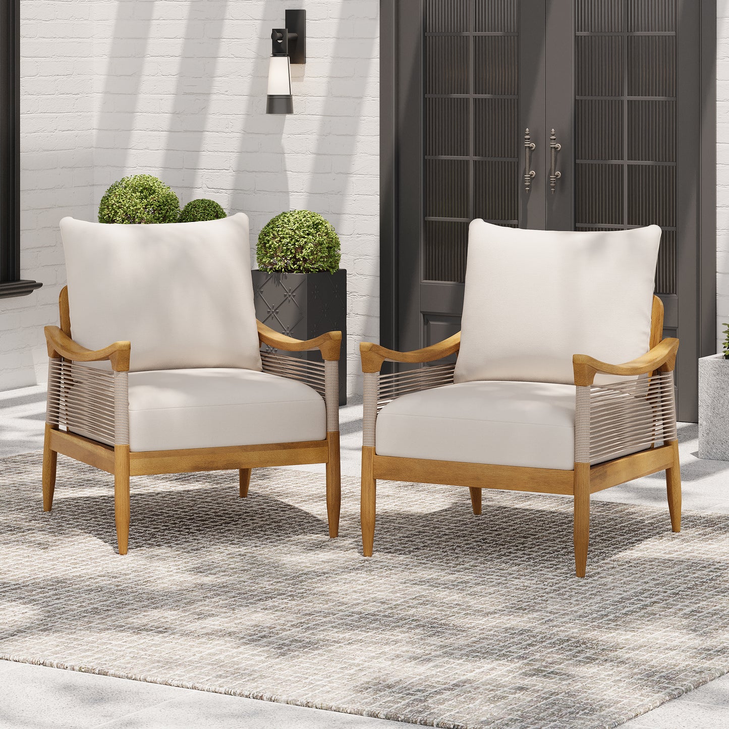 Brsing Outdoor Acacia Wood Patio Club Chair With Cushion