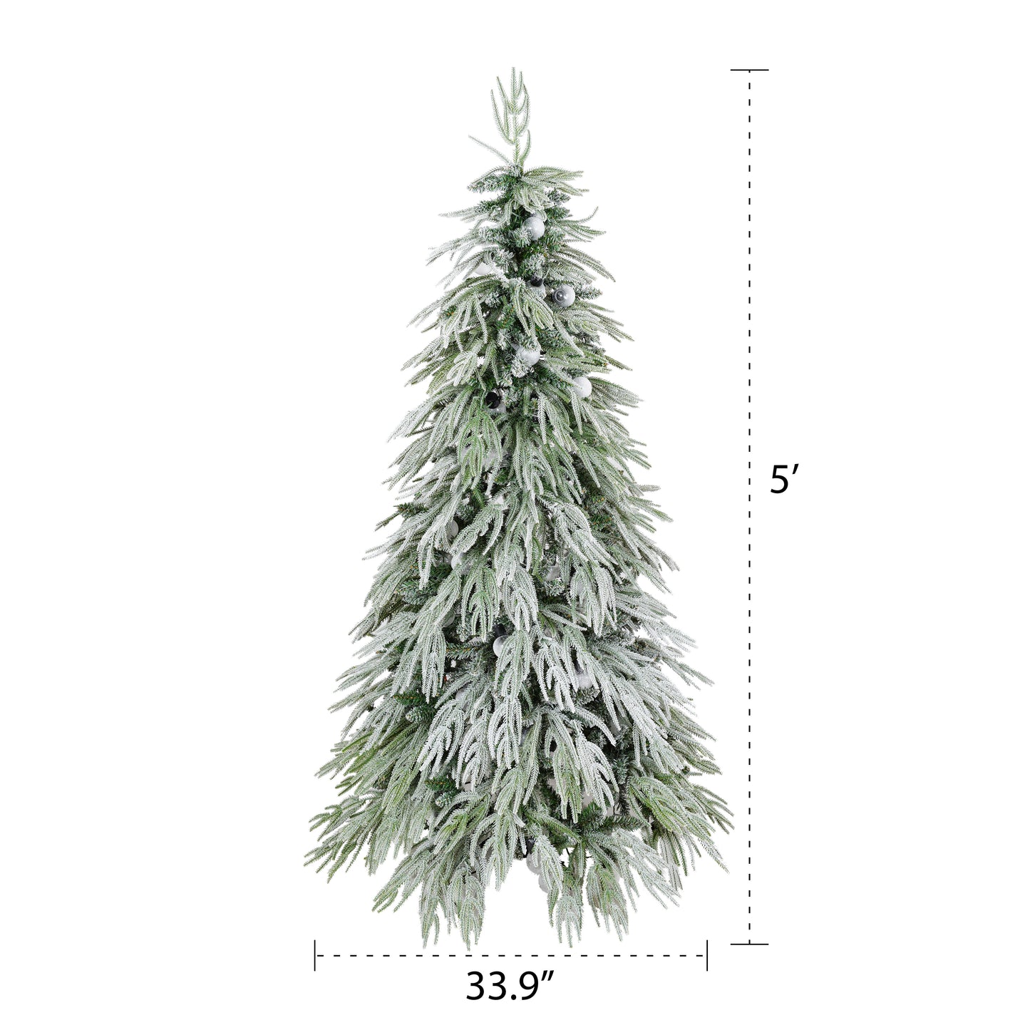 Stellan 5FT Pre-Lit Spruce Snow Flocked Christmas Tree, Artificial Hinged Xmas Tree with LED Lights, Holiday Office Home Décor