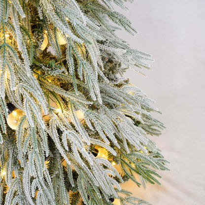 Stellan 5FT Pre-Lit Spruce Snow Flocked Christmas Tree, Artificial Hinged Xmas Tree with LED Lights, Holiday Office Home Décor