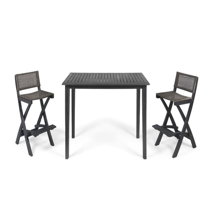 Elizabeth Outdoor 45" Rectangular 3 Piece Wood and Wicker Bar Height Set