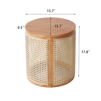 Desi Solid Rubberwood Round Side Table with Warm Wood Grain