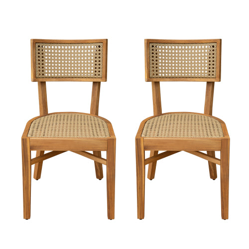Netho Acacia Wood Dining Chair with Light Brown Wicker,Set of 2