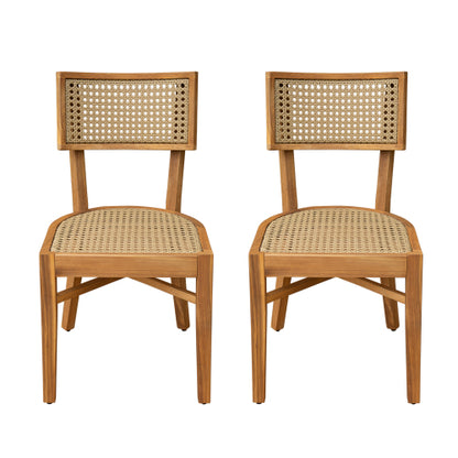 Netho Acacia Wood Dining Chair with Light Brown Wicker,Set of 2