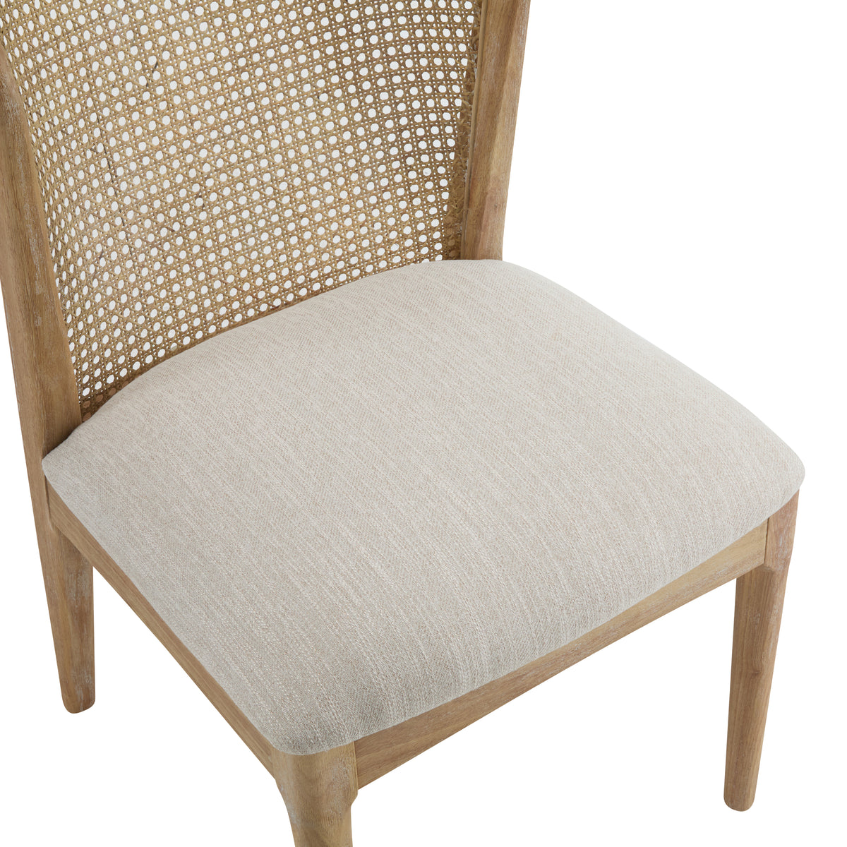 Diaphanous Lilia Dining Chairs Set of 2, Modern Dining Chair with Fabric Upholstery, Rubberwood Frame Kitchen Chairs with Cane Webbing, Extra Seat for Dining Room, Beige + Natural