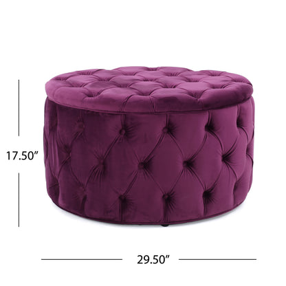 Solvista Velvet Button Tufted Stitched Round Footstool