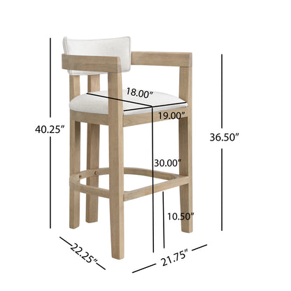 Thorn 30" Wooden Frame and Upholstered barstool with arm and back,Set of 2