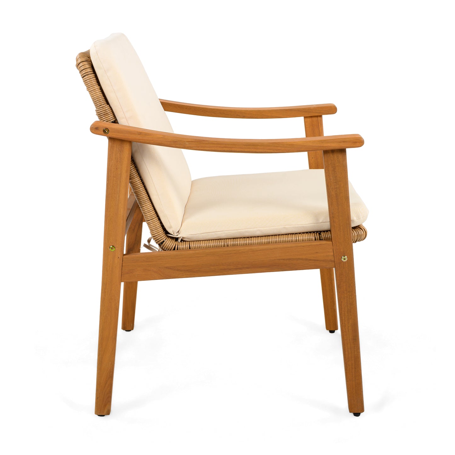 Demorivor Outdoor Dining Chairs Set of 2, Teak Color Acacia Wood Frame,Waterproof Cushion