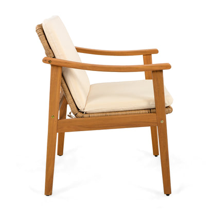 Demorivor Outdoor Dining Chairs Set of 2, Teak Color Acacia Wood Frame,Waterproof Cushion