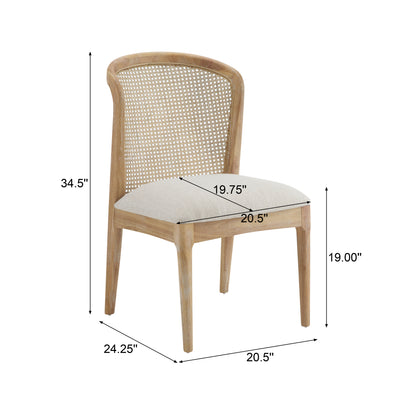 Diaphanous Lilia Dining Chairs Set of 2, Modern Dining Chair with Fabric Upholstery, Rubberwood Frame Kitchen Chairs with Cane Webbing, Extra Seat for Dining Room, Beige + Natural