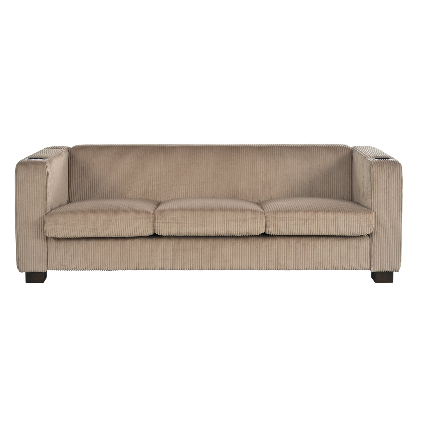 Modern three-seat Solid Wood sofa in striped finish with two cup holders