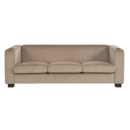 Modern three-seat Solid Wood sofa in striped finish with two cup holders