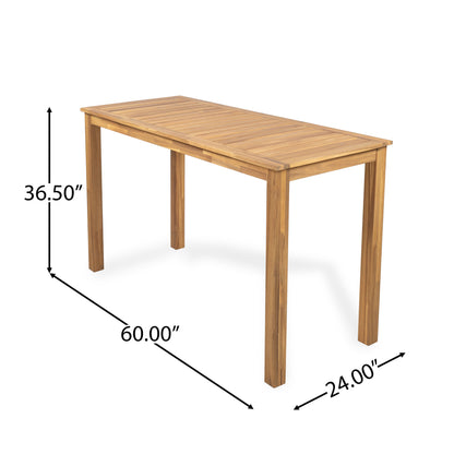 Caeli Outdoor Acacia Wood Patio Bar Table, Slatted Top