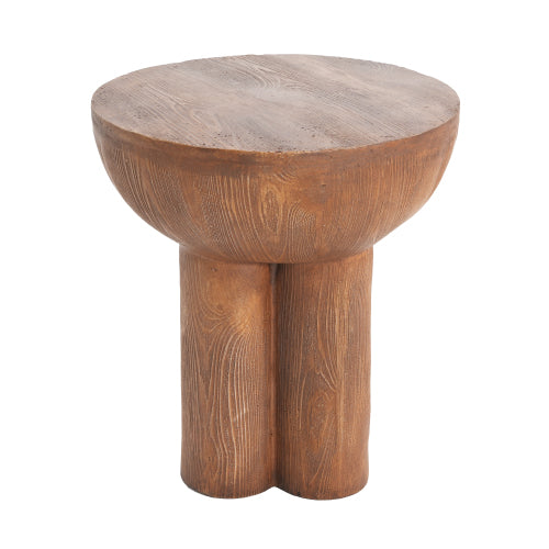 Irisal Outdoor Patio Three-Legged Wood-Grain Round MGO Side Table, Brown