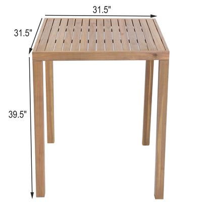 Tylarion Outdoor Acacia Wood Bar Table - Minimalistic Rectangular Slatted Design
