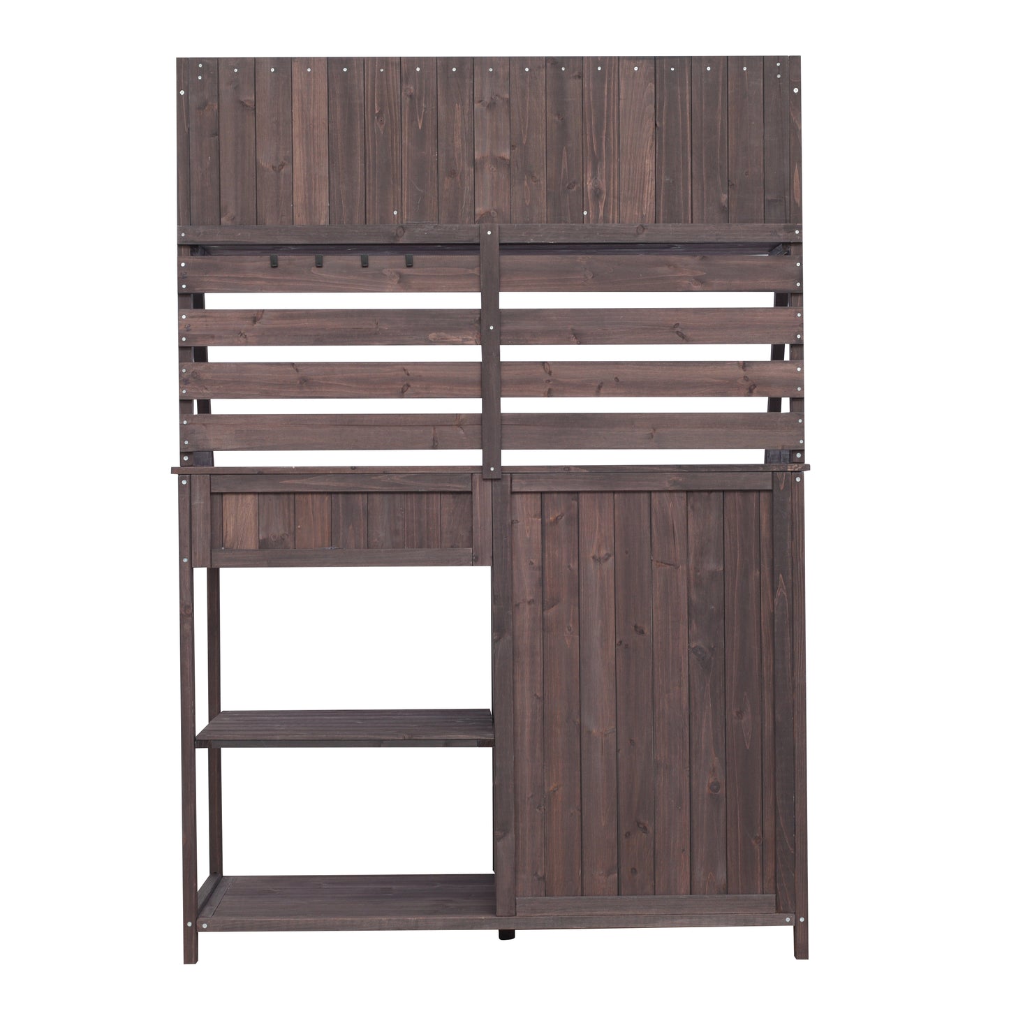 Quirion Brown Fir Wood Potting Bench with Slatted Back Panel & Storage Cabinet & Drawer