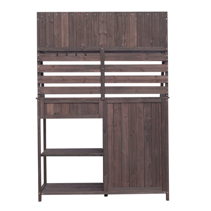 Quirion Brown Fir Wood Potting Bench with Slatted Back Panel & Storage Cabinet & Drawer